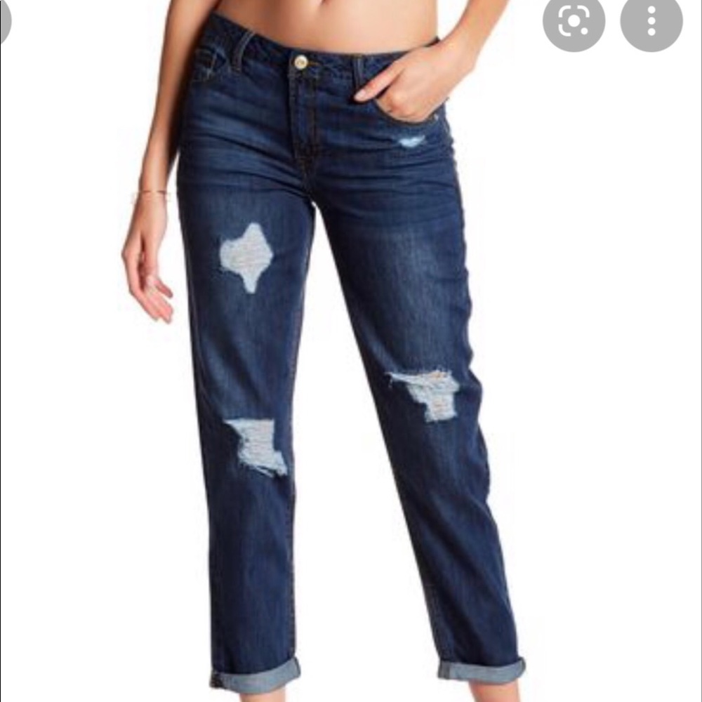 Kensie distressed girlfriend jeans, vegan wash